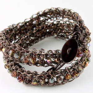 Antique copper with metallic brown leather