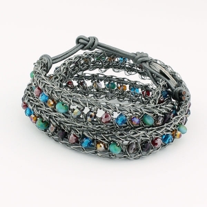Antique gunmetal with multi beads and pewter metallic leather