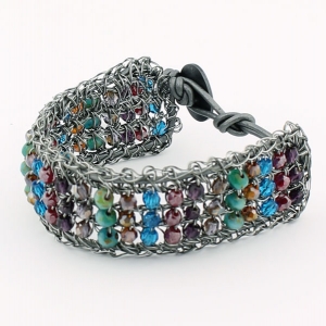 Antique gunmetal with multi colored beads and pewter metallic leather