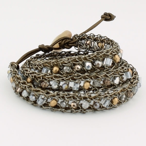 Antique bronze with  silver and gold beads and bronze metallic leather